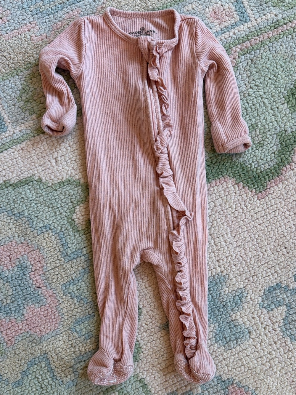 Caden Lane Dusty Rose and Dark Mauve Ribbed Ruffle Footies SET of 2